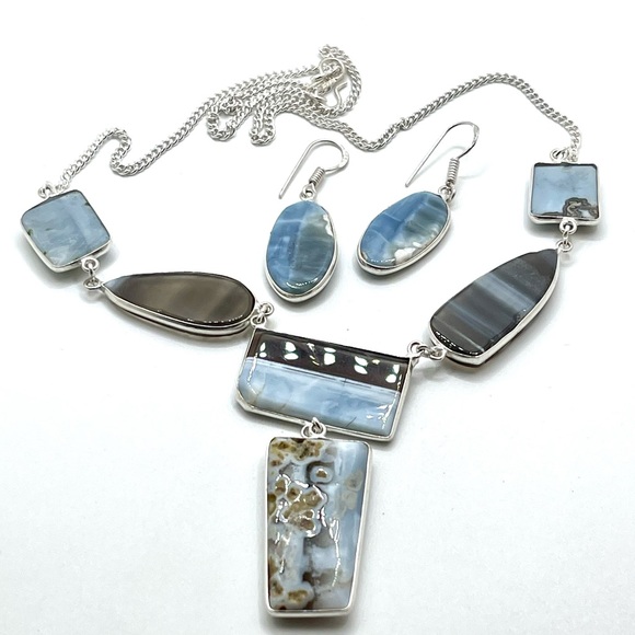 Blue Oweyhee Opal Necklace & Earrings Set - Picture 6 of 7